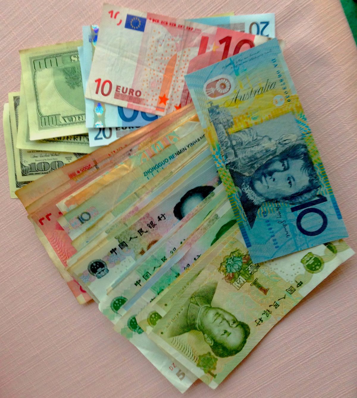 The assortment of currencies I had with me in NK